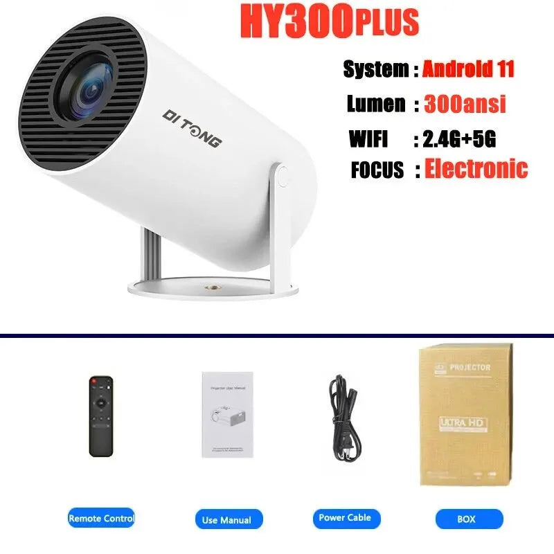 DITONG HY300 Plus HD Projector 4K 1280x720P with Android, Wifi, and LED for Home Theater, Cinema, Mini Games, and Movie Viewing