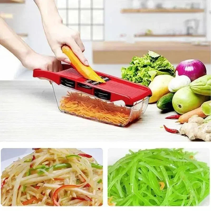 6-in-1 multifunctional vegetable slicer and cutter with steel blade for kitchen use, ideal for potatoes and carrots