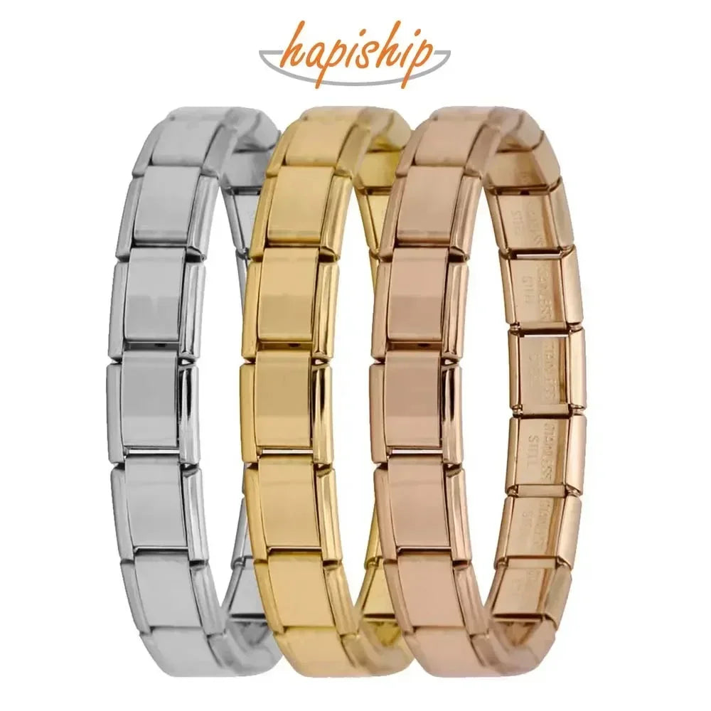 Hapiship 9mm Italian elastic charm bracelet, stainless steel fashion bangle for women