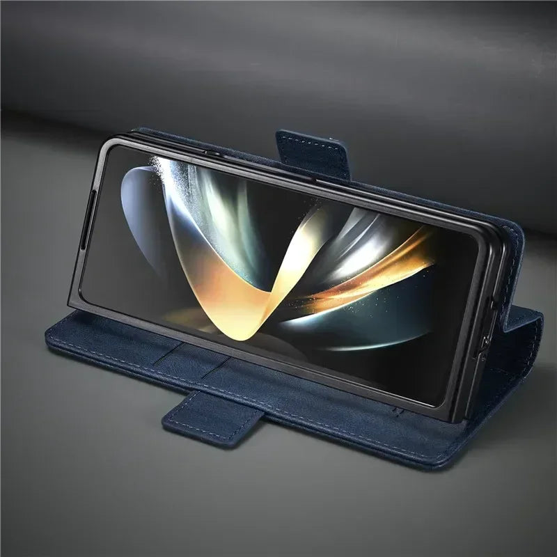 Luxury magnetic leather wallet case with card holder for Samsung Galaxy Z Fold 3, 4, 5, 6