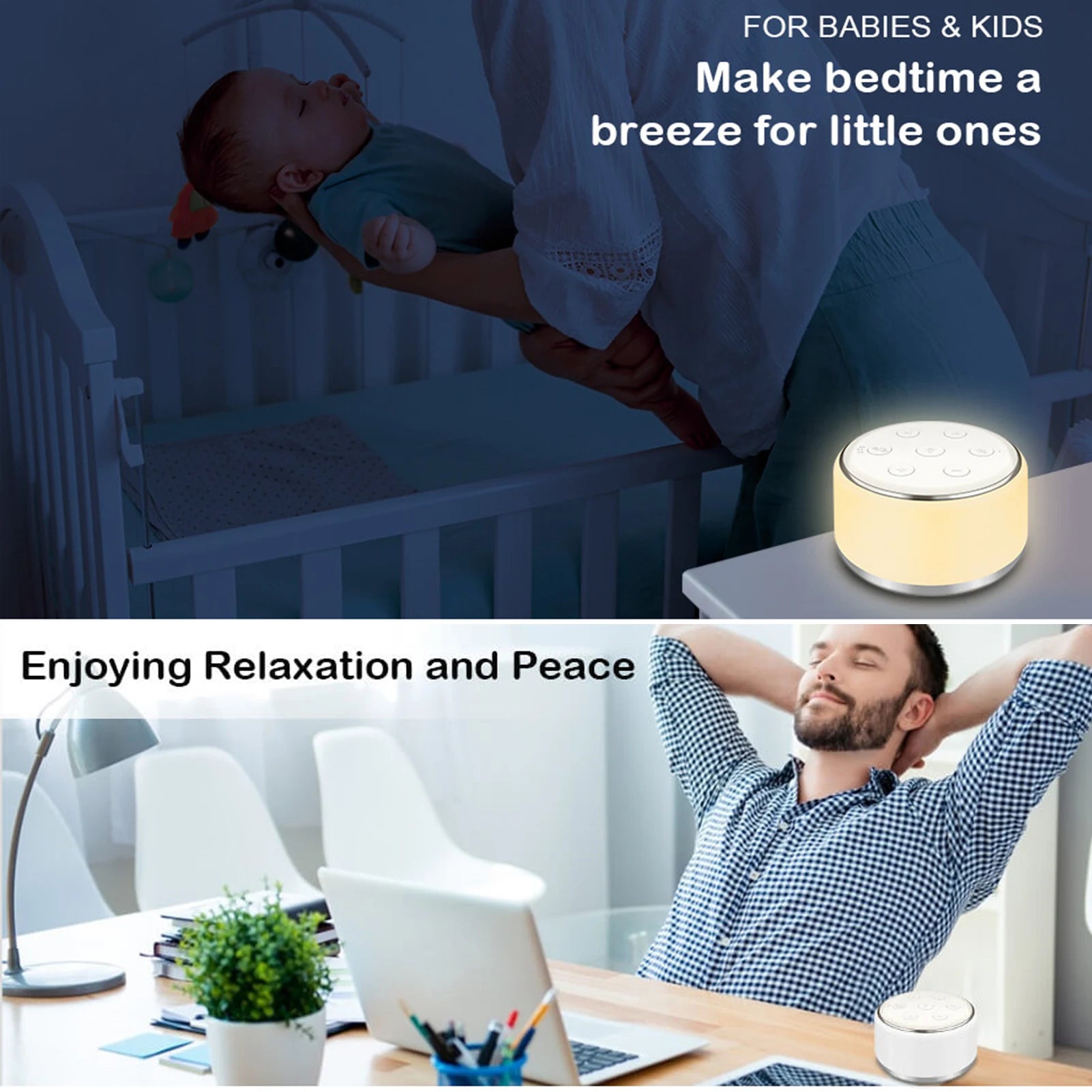 White noise machine with 7-color night light and 34 soothing sounds for baby sleep and relaxation