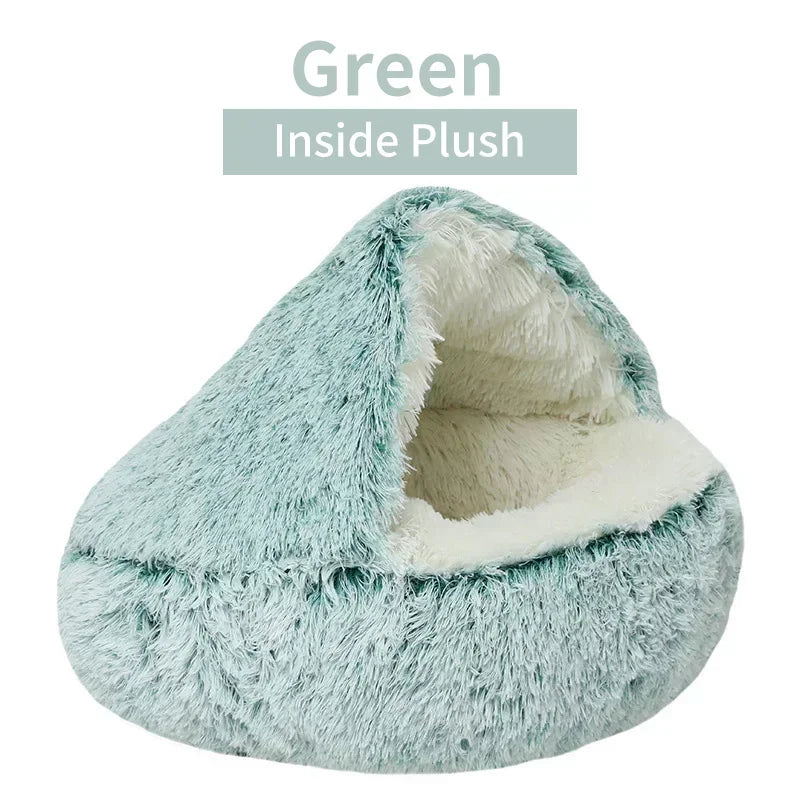 2 in 1 Winter Soft Plush Pet Bed Round Cat Bed Pet Mattress for Small Dogs and Kittens – Warm Sleeping Nest Cave