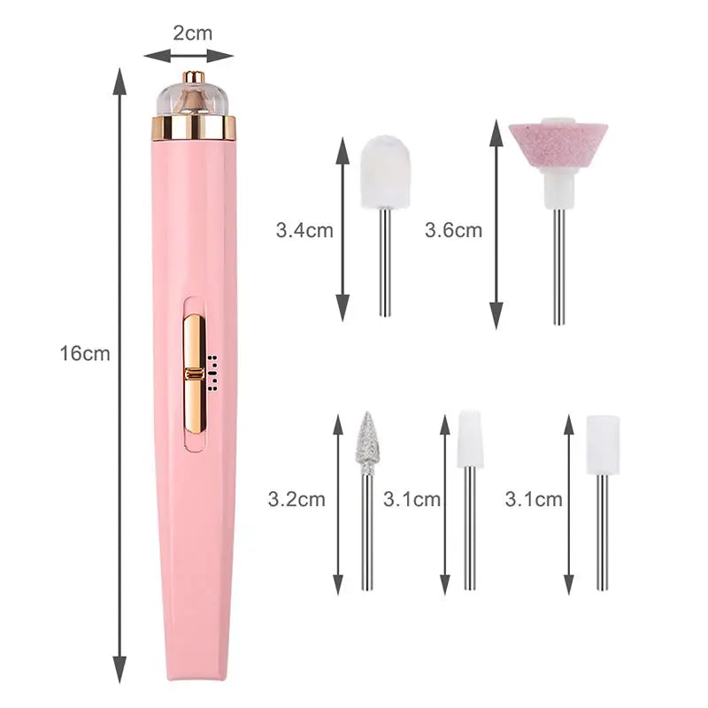 5-in-1 Electric Nail Polish Drill Machine for Gel Remover | Portable Mini Manicure Art Tool with Light