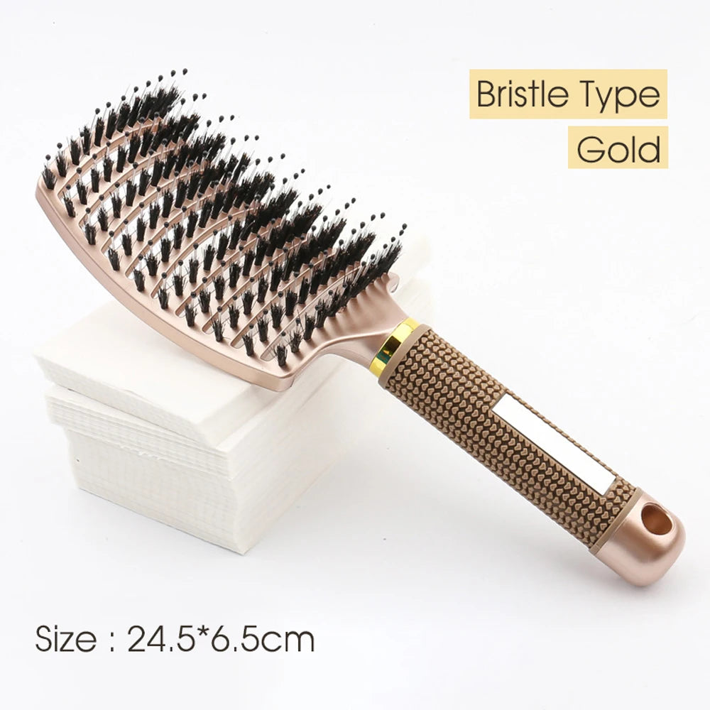 Detangling hair brush and comb set for curly hair, wet & dry massage comb with bristle & nylon for women, salon styling tool