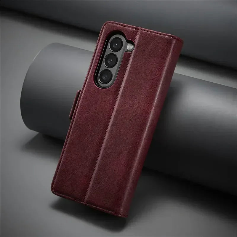 Luxury magnetic leather wallet case with card holder for Samsung Galaxy Z Fold 3, 4, 5, 6