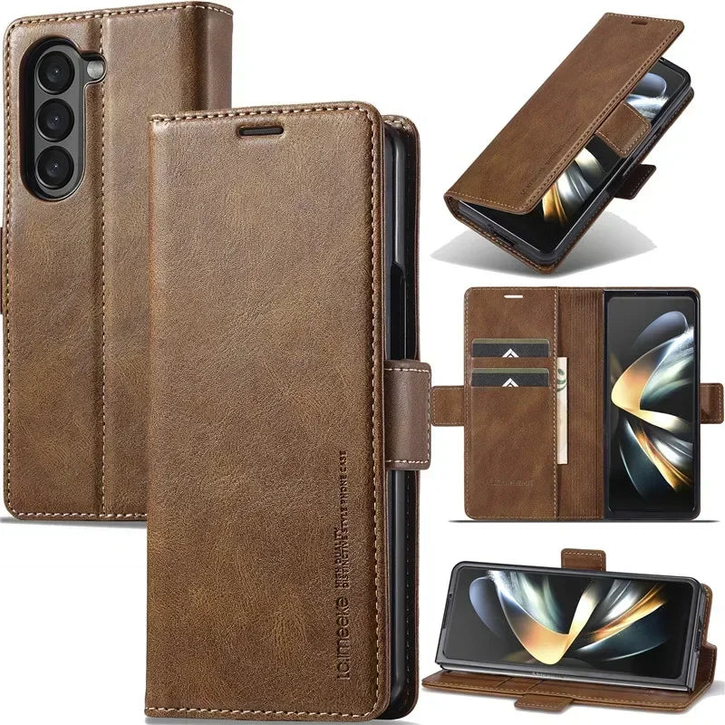 Luxury magnetic leather wallet case with card holder for Samsung Galaxy Z Fold 3, 4, 5, 6