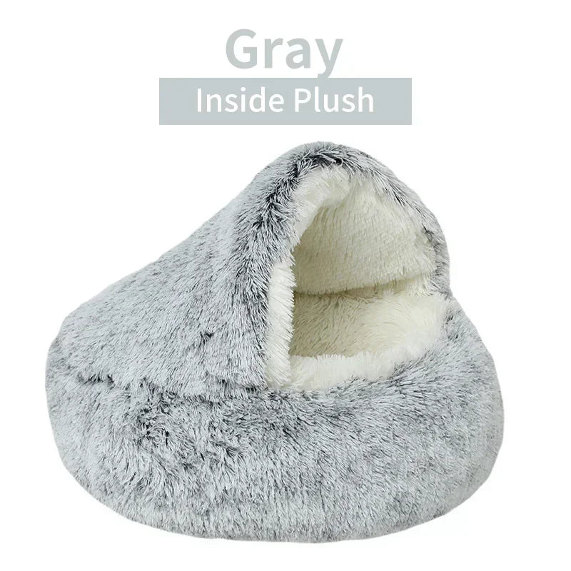 2 in 1 Winter Soft Plush Pet Bed Round Cat Bed Pet Mattress for Small Dogs and Kittens – Warm Sleeping Nest Cave