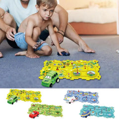 DIY Assembling Electric Trolley Slot Car Track Puzzle Play Set – Reusable Montessori Educational Race Track Toys for Kids