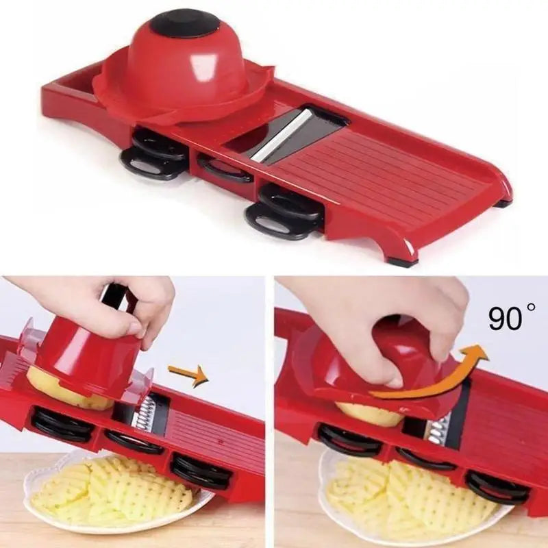 6-in-1 multifunctional vegetable slicer and cutter with steel blade for kitchen use, ideal for potatoes and carrots