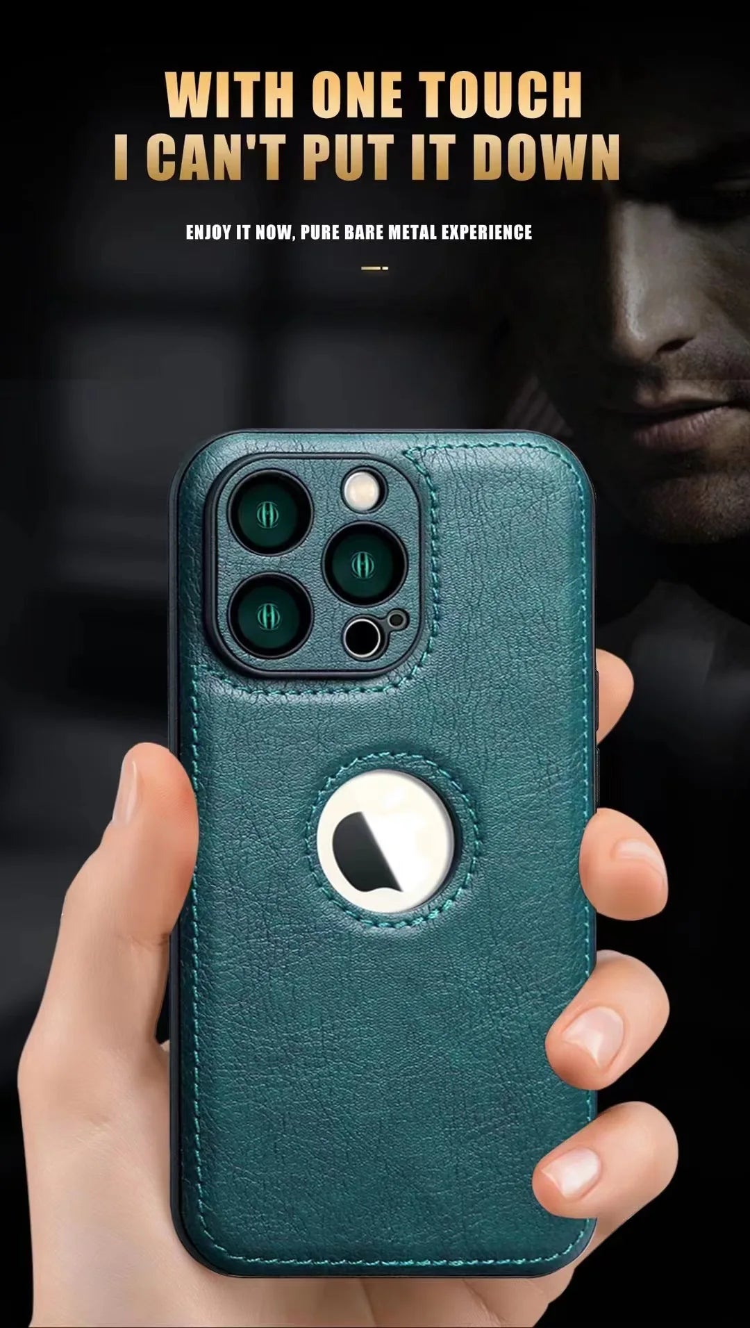 Luxury leather case with logo cutout and lens protection for iPhone 15 Pro Max, 14, 13, 12, 11, and older models