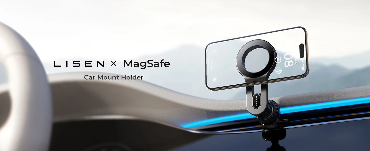 LISEN MagSafe car mount with ultra-magnetic long arm design, ideal car phone holder for iPhone 16, 15, 14, 13, and 12