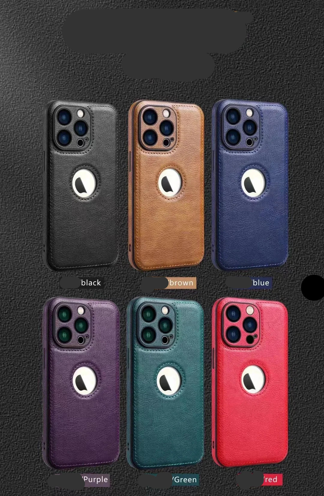 Luxury leather case with logo cutout and lens protection for iPhone 15 Pro Max, 14, 13, 12, 11, and older models