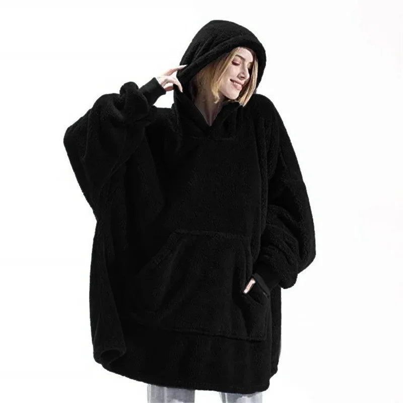 Hoodies Winter Warm Comfort Flannel Blanket with Sleeves – Oversized Fleece Pullovers for Women & Men, Giant TV Blanket for Home Wear