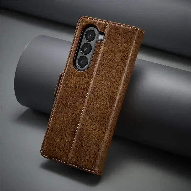 Luxury magnetic leather wallet case with card holder for Samsung Galaxy Z Fold 3, 4, 5, 6