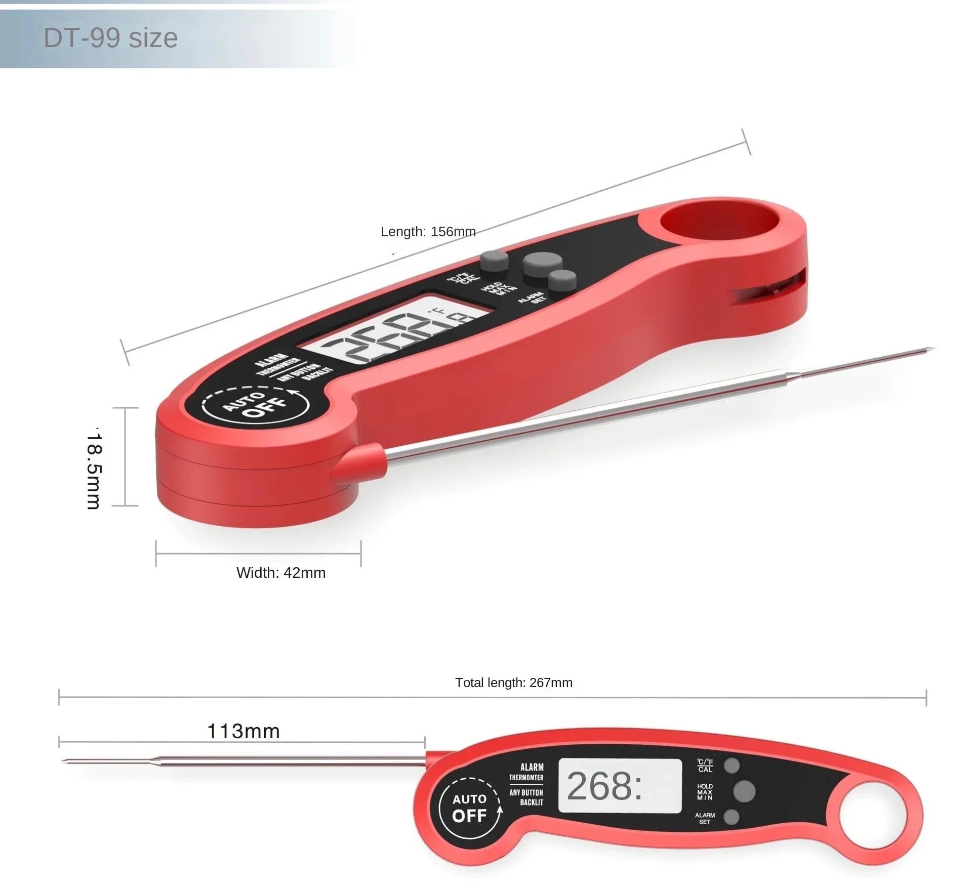 Portable digital meat thermometer probe for BBQ, baking, and kitchen use