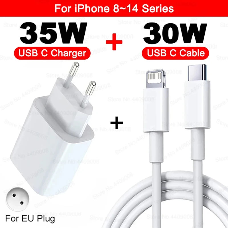 PD 35W USB-C Fast Charger with Type-C cable for iPhone 16, 15, 14, 13, 12, 11 Pro Max