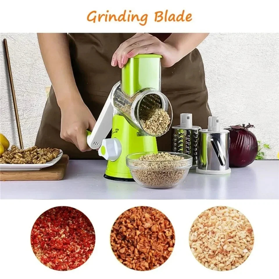 Multifunctional Manual Vegetable Cutter with 3 Sharp Drums for Slicing, Chopping, and Shredding Garlic, Potatoes, and Cheese