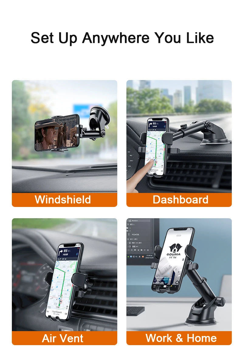 Universal Sucker Car Phone Holder with 360° rotation for smartphones from 4.0 to 7 inches