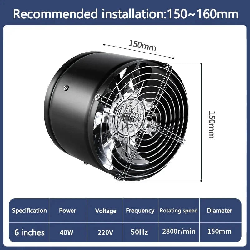 4''/6''/8'' Pipe Exhaust Fan – Metal Air Ventilator, Mini Extractor for Bathroom, Toilet, and Wall Duct Ventilation